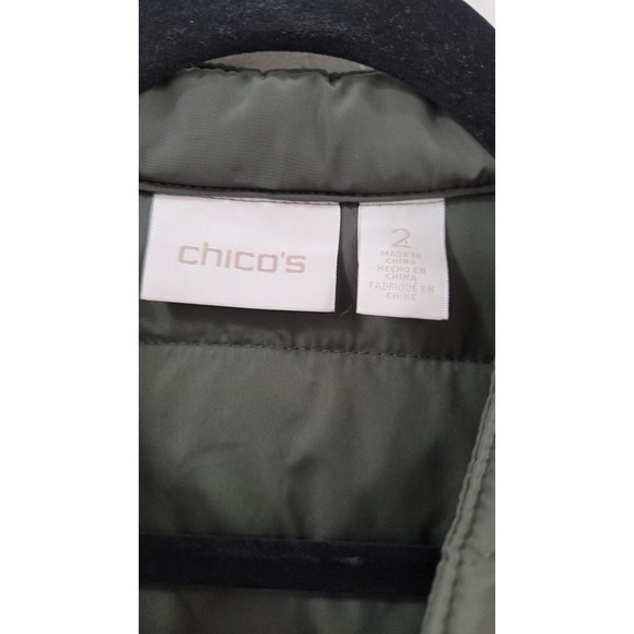 Chico's Open Front Boho Quilted Jacket Olive Green with Crystal Jeweled sz.2 - Picture 7 of 8